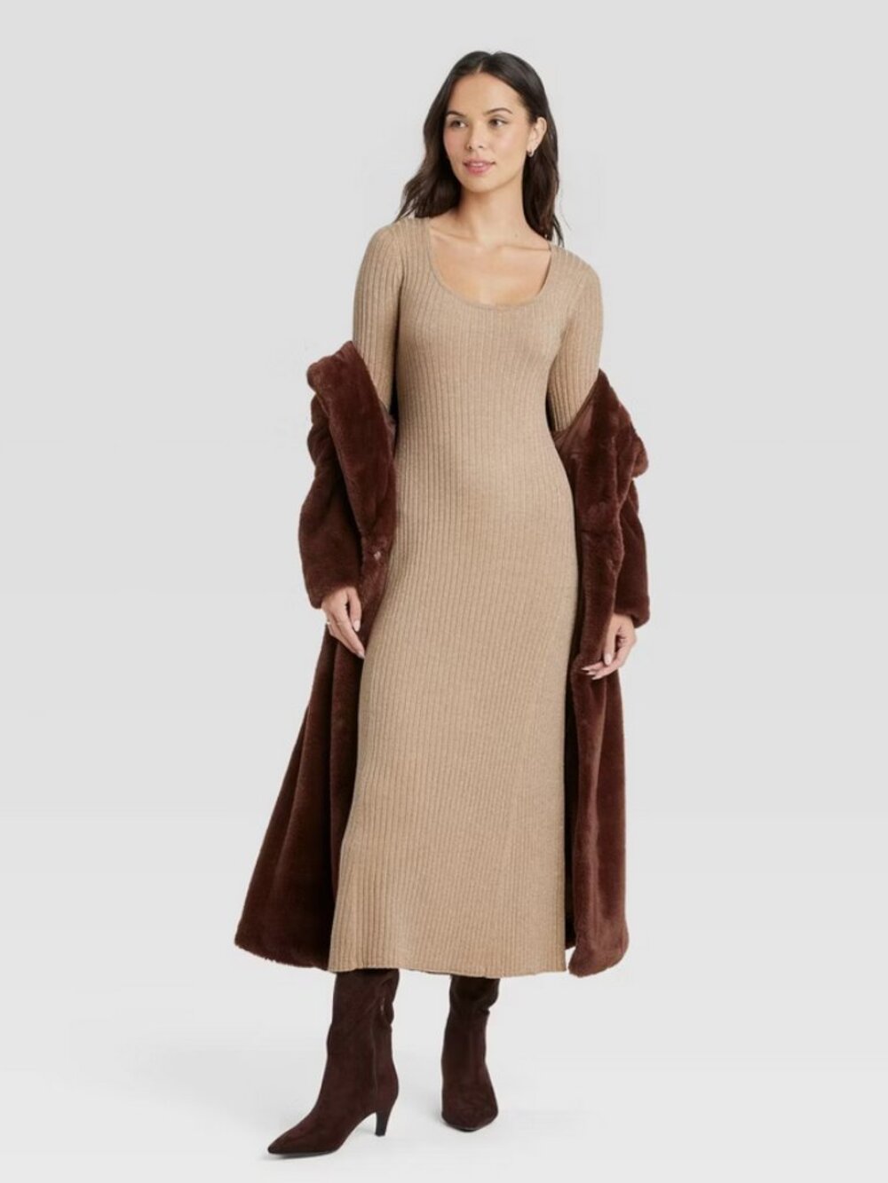 Women's Long Sleeve Maxi Sweater Dress - A New Day Gold L